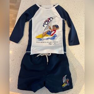 Ralph Lauren Navy and White Polo Bear Swim Set